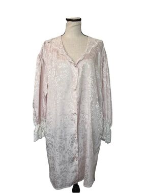 Vintage Lady Cameo Nightgown Robe Pink Lace Floral Coquette Bridal Avg